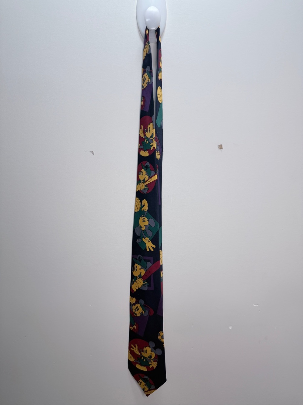 Mercedes Novelty Vintage 90s Mickey Mouse Silk Tie in Black and Yellow 60”
